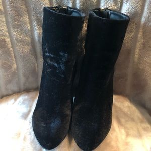 Black Suede Booties with Gold heel detail